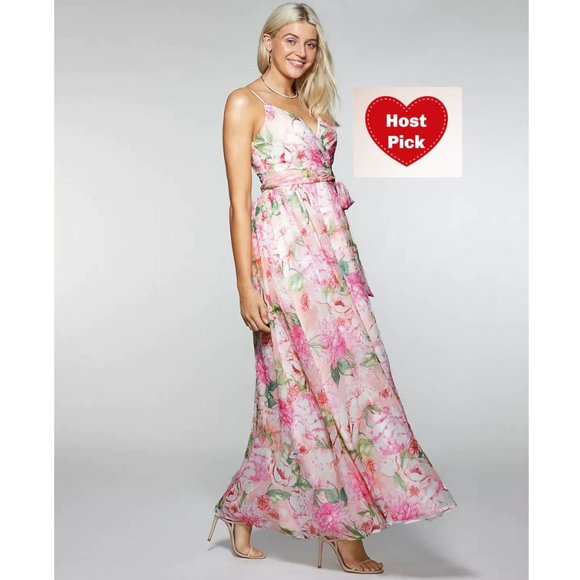 Trixxi Dresses & Skirts - Pink Dress Belted Floral Spaghetti Strap V Neck - Size 3 Maxi